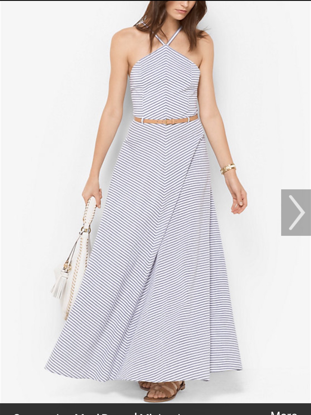 Michael Kors Seersucker White and Navy Striped Halter Maxi Dress Size00